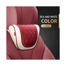 Car Neck Pillow And Waist Pad Napa leather Car Seat Rest Cushion Headrest - Neck-Red Beige