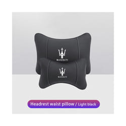 Car Neck Pillows Pu Leather Memory Foam Headrest Lumbar Cushion For Maserati - Black