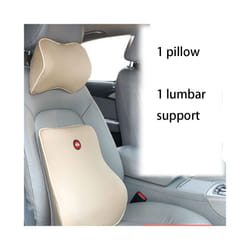 ) Breathable Car Seat Headrest Neck Pillow Auto Car Seat Pillow Memory Foam - Beige Set(2x