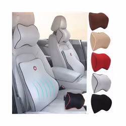 ) Breathable Car Seat Headrest Neck Pillow Auto Car Seat Pillow Memory Foam - Beige Set(2x