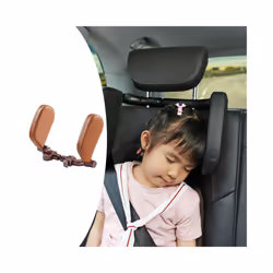 Car Seat Headrest Rear 180 Degree PVC Leather Car Pillow for Trips Head - Coffee Orange