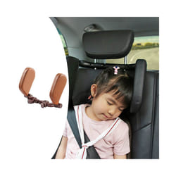 Car Seat Headrest Rear 180 Degree PVC Leather Car Pillow for Trips Head - Coffee Orange