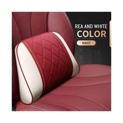 Car Neck Pillow And Waist Pad Napa leather Car Seat Rest Cushion Headrest - Waist-Red Beige