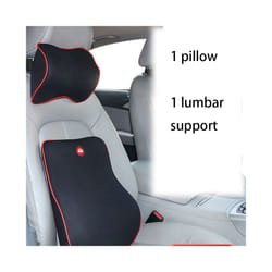 ) Breathable Car Seat Headrest Neck Pillow Auto Car Seat Pillow Memory Foam - A Black Red Set(2pc