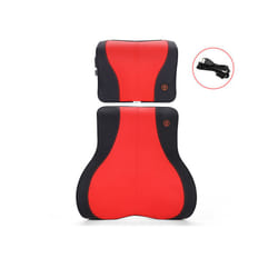 2023 Car Massage Heat Neck Support Pillow Seat Back Support Headrest Pillow - BlackRed-Set