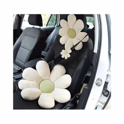 Cute Flower Car Neck Pillow Cushion Soft Car Headrest Waist Pillow Safety - Set of Beige