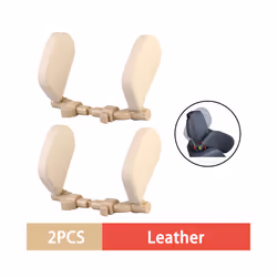 Car Seat Headrest Pillow Adjustable Car Headrest Pillow Travel Rest Sleep - 2Pcs Beige Leather