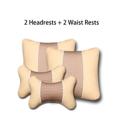 2Pcs PU Leather Knitted Car Pillows Headrest Neck Rest Cushion Support - B-Beige 4X