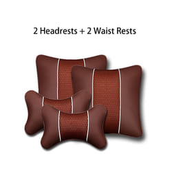2Pcs PU Leather Knitted Car Pillows Headrest Neck Rest Cushion Support - B-Caffee 4X