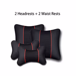 2Pcs PU Leather Knitted Car Pillows Headrest Neck Rest Cushion Support - B-Black Red 4X