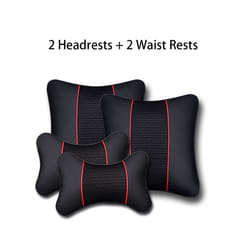 2Pcs PU Leather Knitted Car Pillows Headrest Neck Rest Cushion Support - B-Black Red 4X