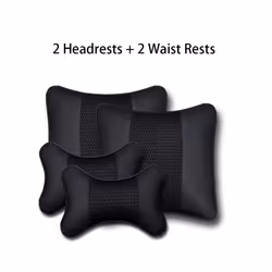 2Pcs PU Leather Knitted Car Pillows Headrest Neck Rest Cushion Support - B-Black 4X