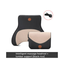 Car Neck Massage Pillow Lumbar Support Cushion Auto Seat Travel Relax - Massage-Beige-Set