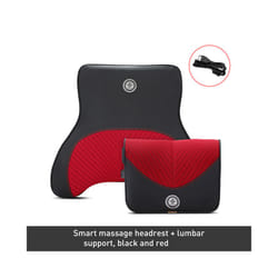 Car Neck Massage Pillow Lumbar Support Cushion Auto Seat Travel Relax - Massage-Red-Set