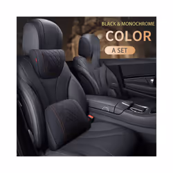Car Leather Headrest Memory Foam Car Rest Pillow Back Cushion Auto Seat - Black-A Set