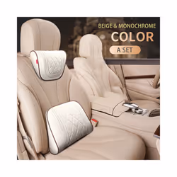 Car Leather Headrest Memory Foam Car Rest Pillow Back Cushion Auto Seat - Beige-A Set