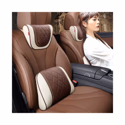 Car Leather Headrest Memory Foam Car Rest Pillow Back Cushion Auto Seat - Beige-A Set