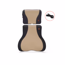 2023 Car Massage Heat Neck Support Pillow Seat Back Support Headrest Pillow - BlackBeige-Set