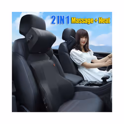 2023 Car Massage Heat Neck Support Pillow Seat Back Support Headrest Pillow - Black-Set