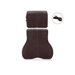 2023 Car Massage Heat Neck Support Pillow Seat Back Support Headrest Pillow - Coffee-Set