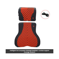 Car Neck Massage Pillow Lumbar Support Cushion Auto Seat  Relax Head Waist - Massage-Orange-Set