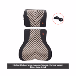 Car Neck Massage Pillow Lumbar Support Cushion Auto Seat  Relax Head Waist - Massage-Beige-Set