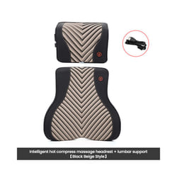 Car Neck Massage Pillow Lumbar Support Cushion Auto Seat  Relax Head Waist - Massage-Beige-Set