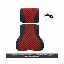 Car Neck Massage Pillow Lumbar Support Cushion Auto Seat Relax Head Waist - Massage-Red-Set