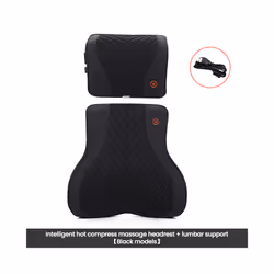Car Neck Massage Pillow Lumbar Support Cushion Auto Seat  Relax Head Waist - Massage-Black-Set