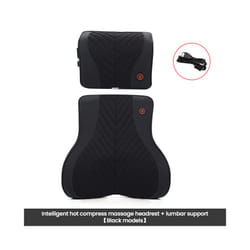 Car Neck Massage Pillow Lumbar Support Cushion Auto Seat  Relax Head Waist - Massage-Black-Set