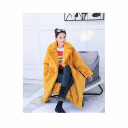 2024 New Female Winter Plush Thick Warm Loose Women Faux Rabbit Fur Co - L, yellow