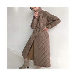 Argyle Long Cotton-padded Parkas Women Belted Thick Warm Winter Jacke - M, C20266-light coffee