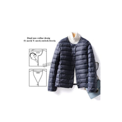 Women Liner Duck Down Jacket O-neck Variable V-neck 2024 New Female Wi - M, Navy blue