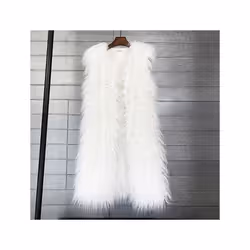 Faux Mongolia Sheep Fur Women Long Vest Colorful Warm Faux Fur Big Siz - xxL, White