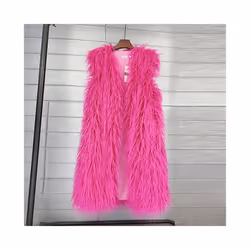 Faux Mongolia Sheep Fur Women Long Vest Colorful Warm Faux Fur Big Siz - xxL, White