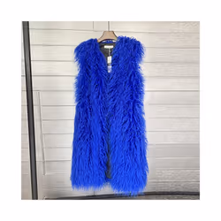 Faux Mongolia Sheep Fur Women Long Vest Colorful Warm Faux Fur Big Siz - xxL, White