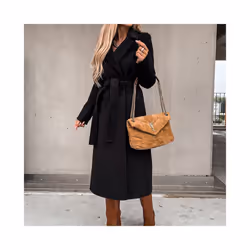 Jocoo Jolee Autumn Winter Warm Long Women Woolen Coat with Belt Casual - S, Burgundy
