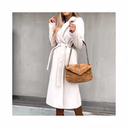 Jocoo Jolee Autumn Winter Warm Long Women Woolen Coat with Belt Casual - S, Burgundy