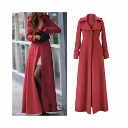 Autumn and Winter Woolen Cashmere Coat One Button Women's Long Coat Tr - L, Blue