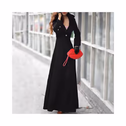 Autumn and Winter Woolen Cashmere Coat One Button Women's Long Coat Tr - L, Blue