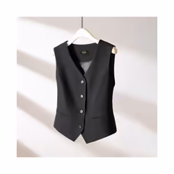 2024 New Women's Suit Vest V-Neck Single Breasted Sleeveless Jacket So - xL, Black