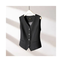 2024 New Women's Suit Vest V-Neck Single Breasted Sleeveless Jacket So - M, Black