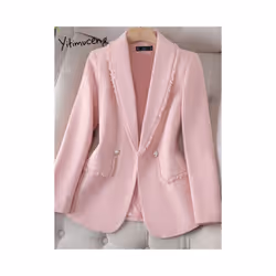 Yitimuceng Prink Woolen Blazers for Women New Korean Fashion Elegant L - S, Pink