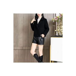 Fashion Woolen Coat Women Spring Autumn 2024 Short Lapel Collar Coats - L, black