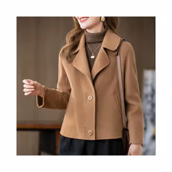 Fashion Woolen Coat Women Spring Autumn 2024 Short Lapel Collar Coats - L, black