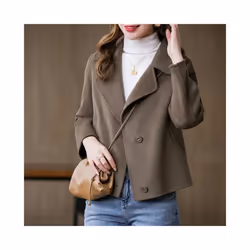 Fashion Woolen Coat Women Spring Autumn 2024 Short Lapel Collar Coats - L, black