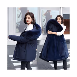 2024 Fashion Warm Fur Lining Parka Winter Jacket Thick Hooded Parkas F - M, Blue