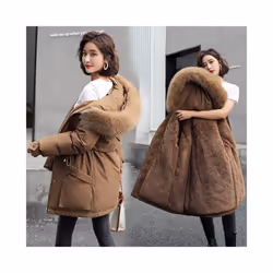 2024 Fashion Warm Fur Lining Parka Winter Jacket Thick Hooded Parkas F - M, Blue