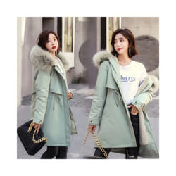 2024 Women Fur Lining Thick Long Parka Winter Jacket Snow Wear Outwear - 6xL, green