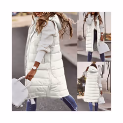 Women Long Winter Down Vest With Hood Sleeveless Warm Down Jacket with - xxL, White